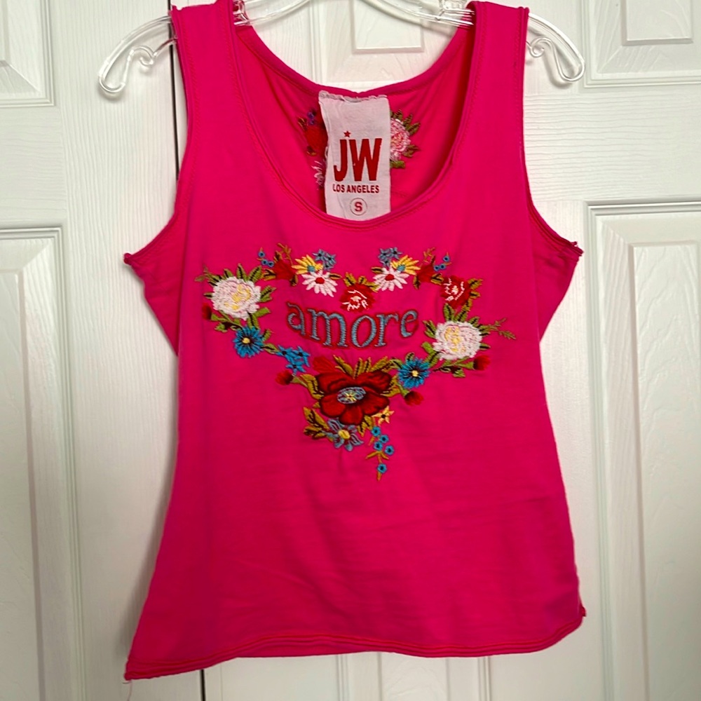 Johnny Was Embroidered Tank Top Pink Cotton S